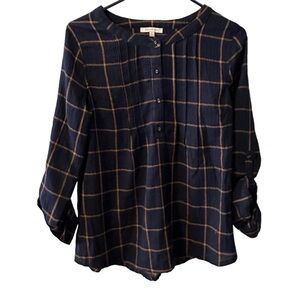 Skies Are Blue Navy and Tan Checkered Shirt